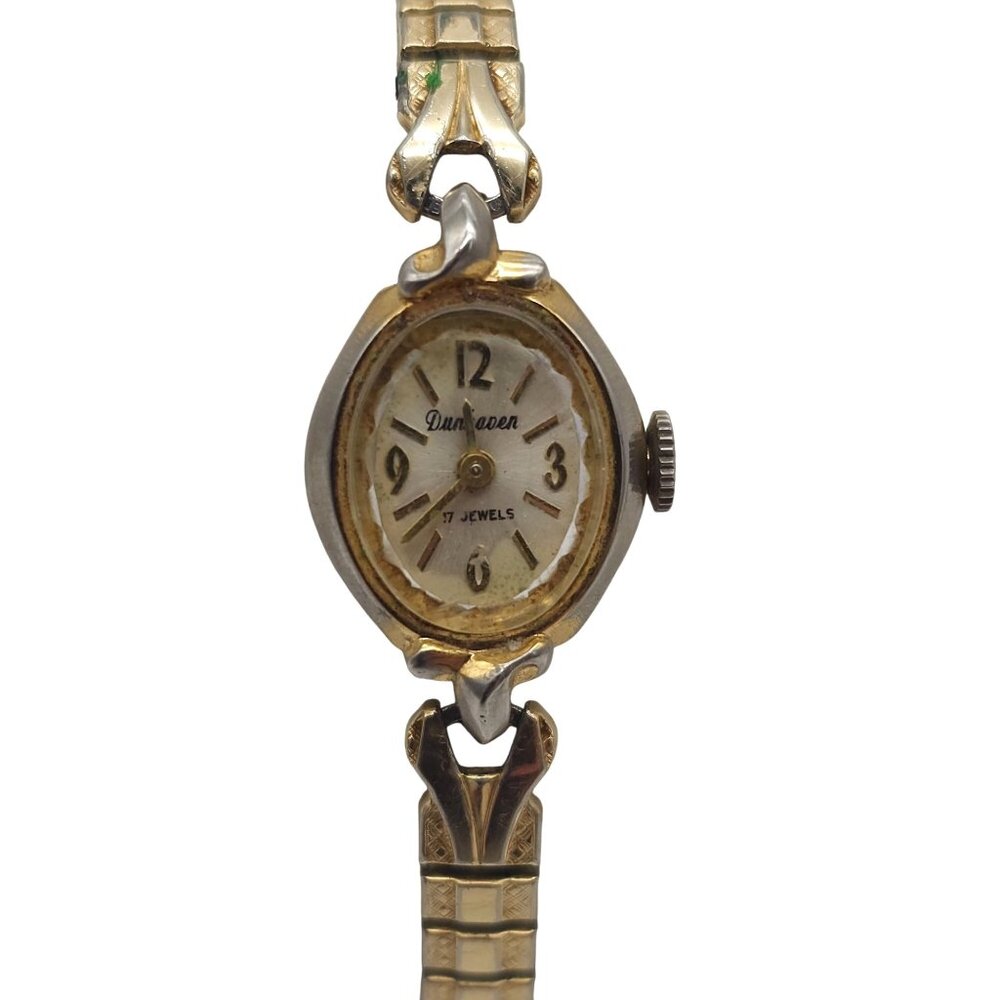 Vintage Dunhaven Womens Wind-Up Watch Gold Tone Expandable Band 17 Jewels